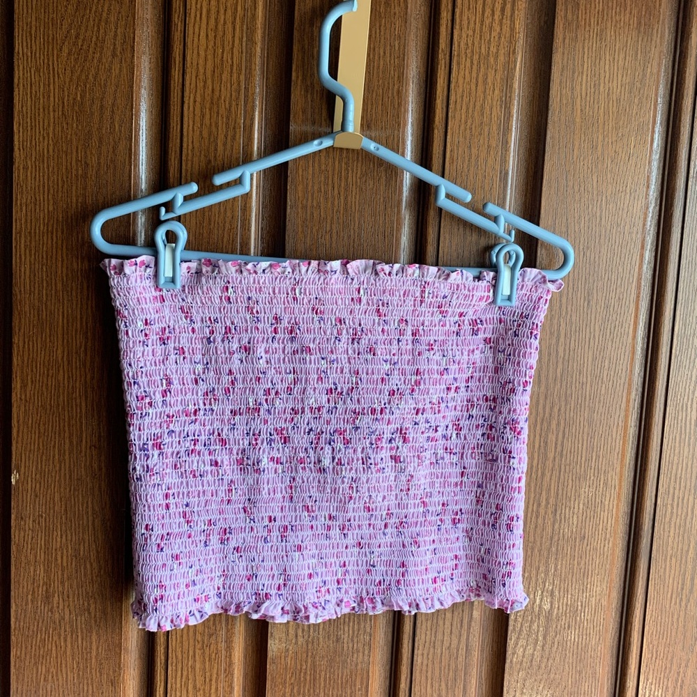Lilac floral smocked strapless binder crop top